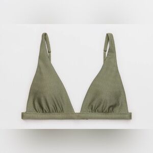 NWT Aerie Shine Rib Plunge Bikini Top in Olive Fun - Size S